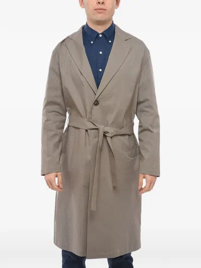 Hevo Cisternino Herringbone-pattern Trench Coat In Brown