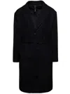 Hevo Blue Double-breasted Coat With Pointed Lapels In Wool Blend Man In Black