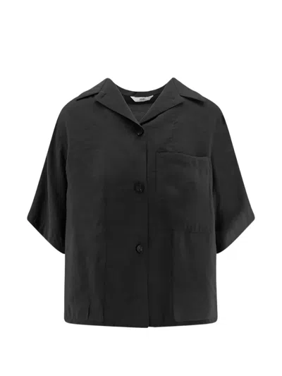 Hevo Cropped Bowling-collar Shirt In Black