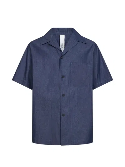 Hevo Cuban-collar Short-sleeve Shirt In Blue