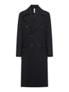 Hevo Double-breasted Herringbone Coat In Black