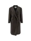 Hevo Double-breasted Herringbone Coat In 브라운