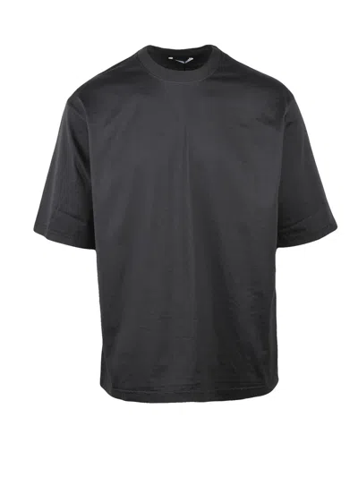 Hevo Essential Grey Cotton T-shirt With Classic Crew Neckline In Black