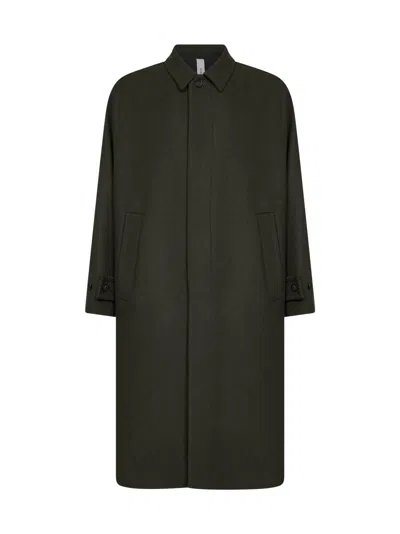 Hevo Green Wool-blend Baia Del Monaco Long Trench Coat In Blue