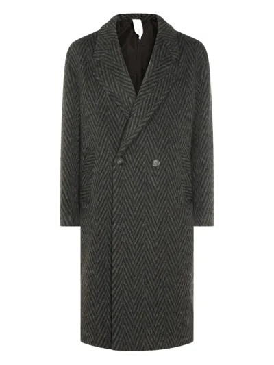 Hevo Herringbone Double-breasted Coat In Gray