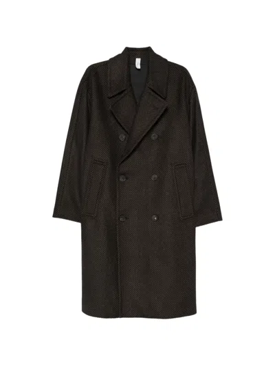 Hevo Herringbone Double-breasted Coat In Brown
