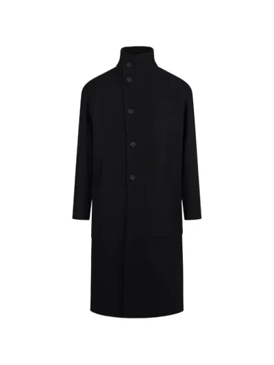 Hevo High-neck Single-breasted Coat In 블루
