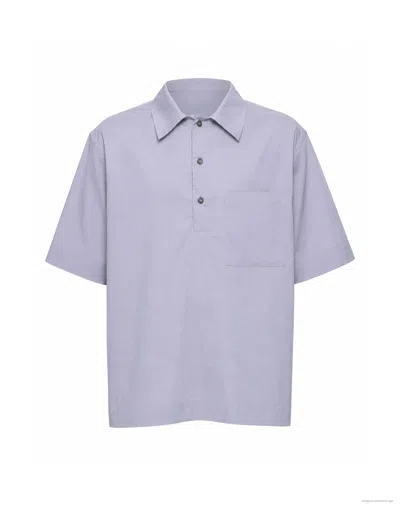 Hevo Light Grey Short Sleeve Cotton Overshirt In Purple