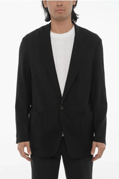 Hevo Lightweight Virgin Wool Capitolo Blazer With Patch Pockets In Black