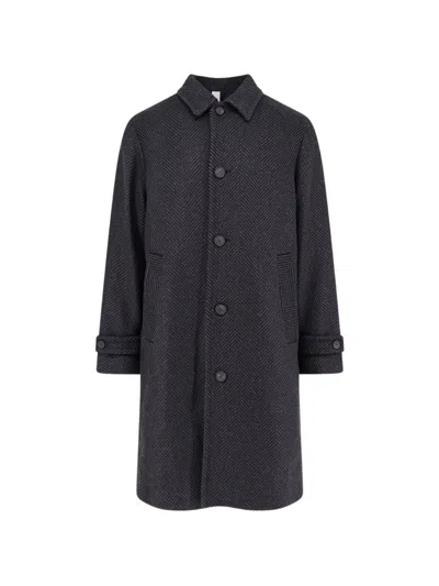Hevo Loconiad Herringbone-pattern Single-breasted Coat In Blue