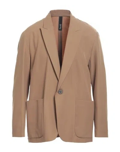 Hevo Hevò Man Blazer Camel Size 40 Polyester, Virgin Wool In Brown