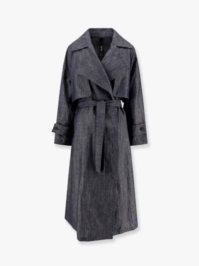 Hevo Margherita Linen And Cotton Trench Coat With Denim Effect In Blue
