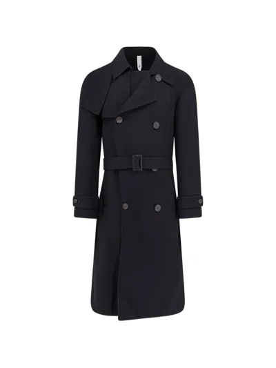 Hevo Melendugno Wool Trench Coat In Black