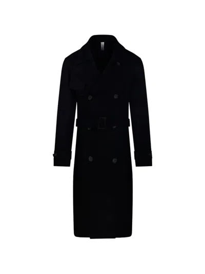 Hevo Melendugnod Double-breasted Belted Coat In Black