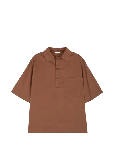 Hevo Montursi Short-sleeved Chest-pocket Shirt In Brown