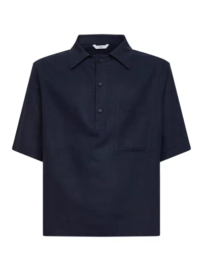 Hevo Navy Blue Linen And Viscose Montursi Polo Shirt