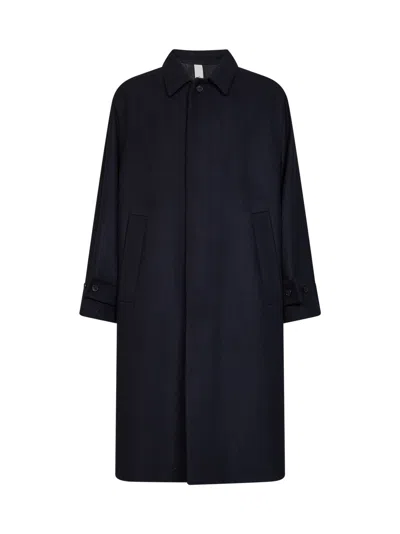 Hevo Navy Blue Wool-blend Baia Del Monaco Long Trench Coat In Black