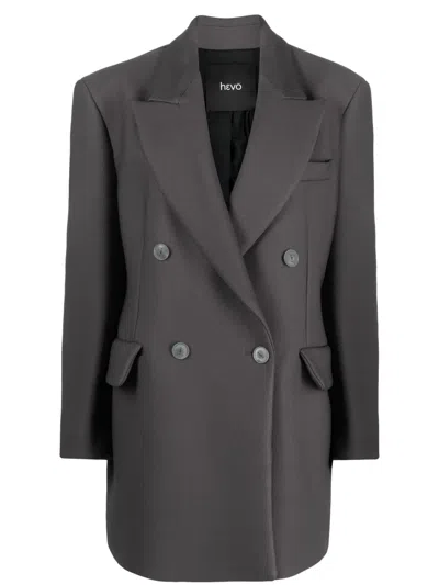 Hevo Diagonal Fabric Double-breasted Coat In Grey