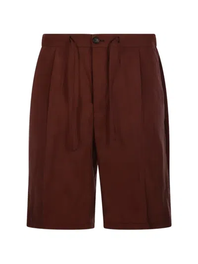 Hevo Pleated Drawstring Shorts In Brown