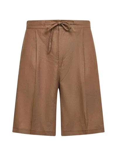 Hevo Pleated Drawstring Shorts In Brown