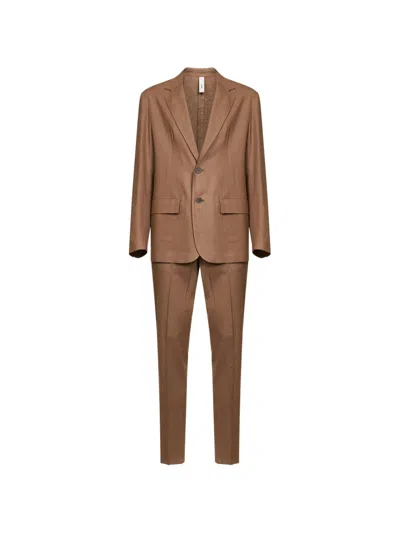Hevo Taupe Linen And Viscose Galatina Single-breasted Suit In Brown