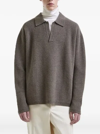 Hevo Taranto Ribbed Collared Sweater In Gray