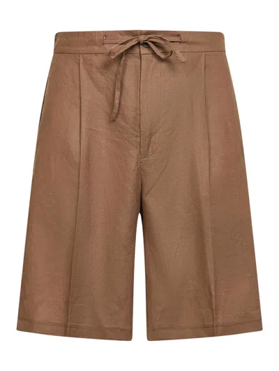 Hevo Taupe Linen Blend Torre Lapillo Bermuda Shorts In Brown