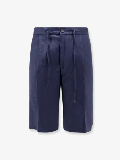 Hevo Torre Lapillo Linen And Viscose Shorts In Blue