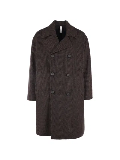 Hevo Tricase Herringbone Double-breasted Coat In Brown