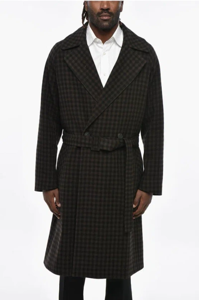 Hevo Two-tone Checked Brindisi Double-breasted Coat In Brown