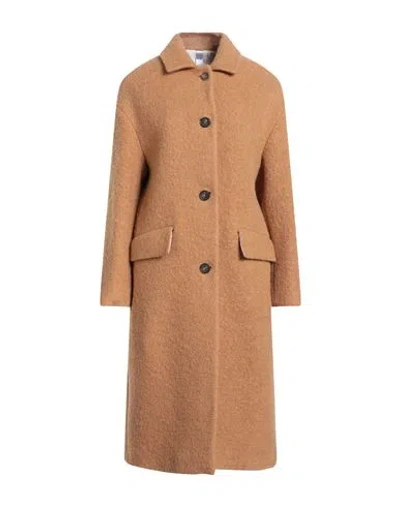 Hevo Hevò Woman Coat Camel Size 8 Virgin Wool, Polyamide In Brown