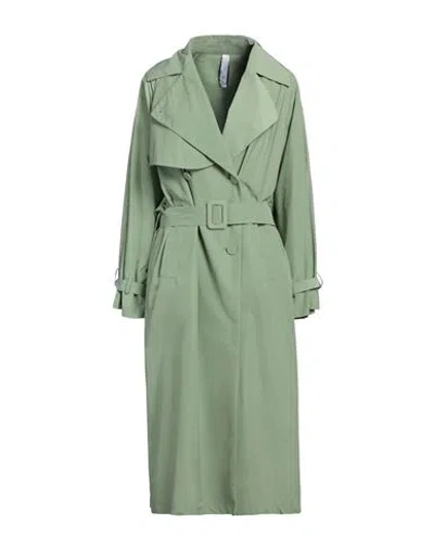 Hevo Hevò Woman Overcoat & Trench Coat Light Green Size 6 Polyester, Cotton