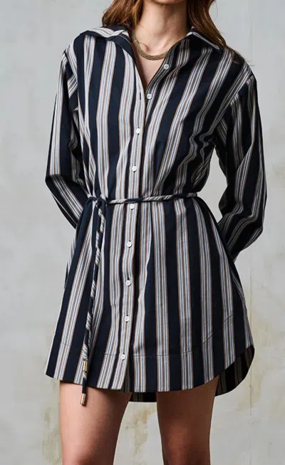 Hevron Abby Dress In Black Stripe