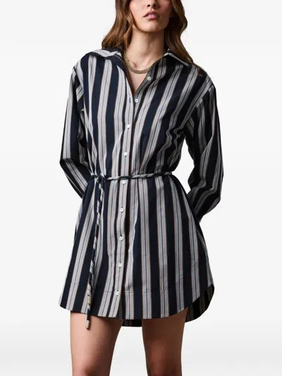 Hevron Abby Striped-belted Shirt Dress In Black