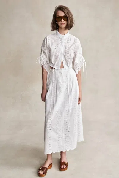 Hevron Amaris Skirt In White Eyelet In Red