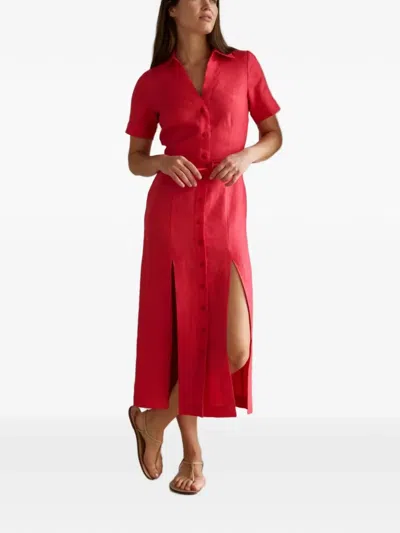 Hevron Axel Belted Button-front Midi Dress In Red
