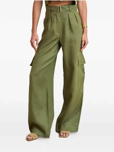 Hevron Belted Pleated Cargo Pants In Green