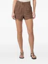 Hevron Belted Pleated Shorts In Brown