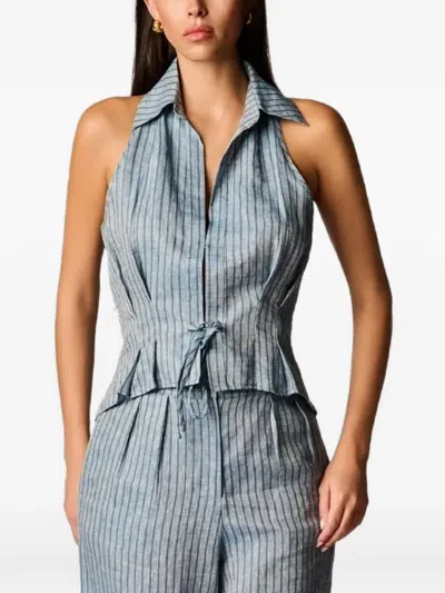 Hevron Sloan Vest In Navy Stripe In Blue