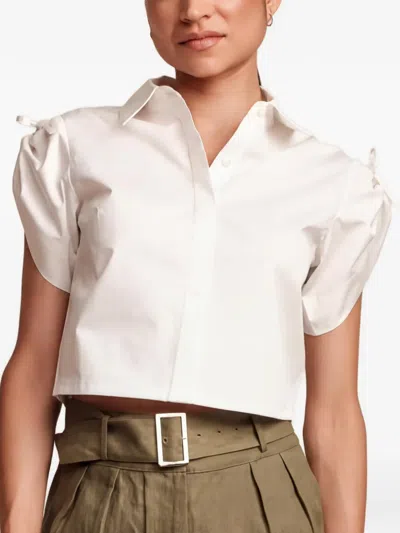 Hevron Bow-detail Cropped Shirt In White