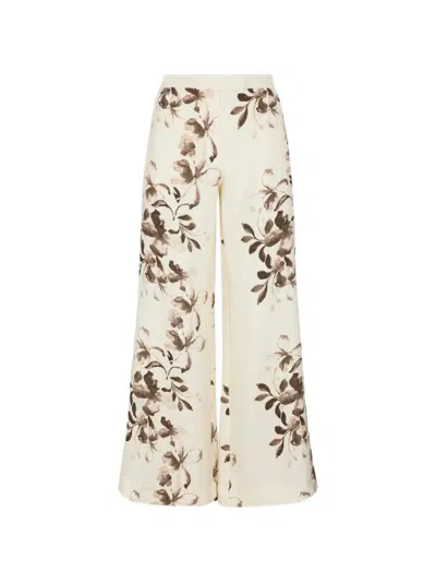 Hevron Capri Floral-print Trousers In Neutral