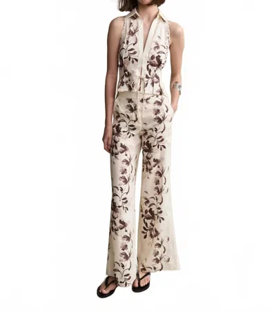 Hevron Capri Wide Leg Pant In Painted Flower Chocolate In Multi