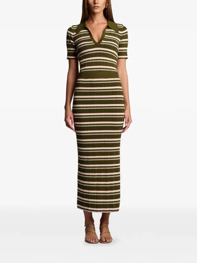 Hevron Daisy Striped Polo Top In Green