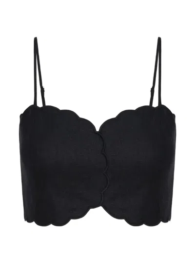 Hevron Delilah Scalloped Crop Top In Black