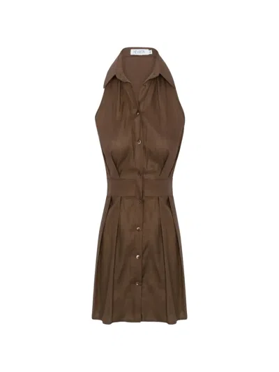Hevron Domino Halter-neck Dress In Brown