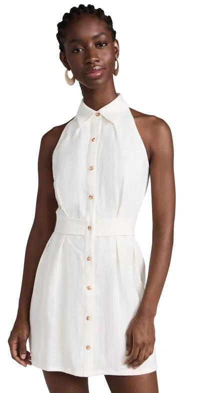 Hevron Button-down Halterneck Dress In White