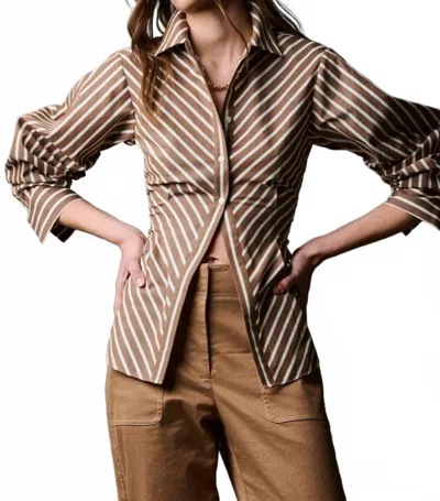 Hevron Drexel Button-down Shirt In Copper Stripe In Brown