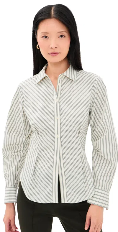 Hevron Drexel Stripe Shirt Ivory Stripe
