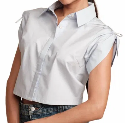 Hevron Emma Button Front Top In Light Blue In White