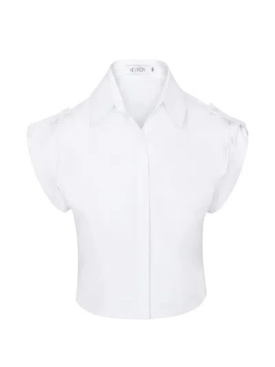 Hevron Epaulette Pleated-sleeve Shirt In White